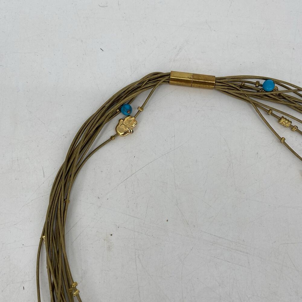 Vintage Multi Strand Charm Necklace Gold Tone Turquoise Beads Boho Layered - Picture 4 of 8